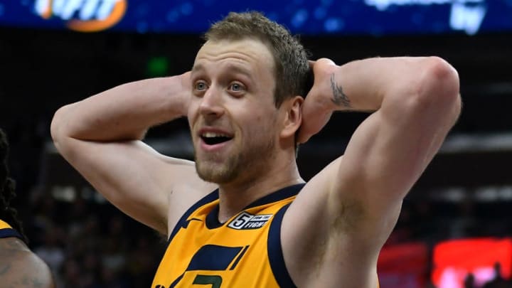 SALT LAKE CITY, UT - MARCH 13: Joe Ingles #2 of the Utah Jazz reacts to a call in the second half of a game against the Detroit Pistons at Vivint Smart Home Arena on March 13, 2018 in Salt Lake City, Utah. The Utah Jazz beat the Detroit Pistons 110-79. NOTE TO USER: User expressly acknowledges and agrees that, by downloading and or using this photograph, User is consenting to the terms and conditions of the Getty Images License Agreement. (Photo by Gene Sweeney Jr./Getty Images)