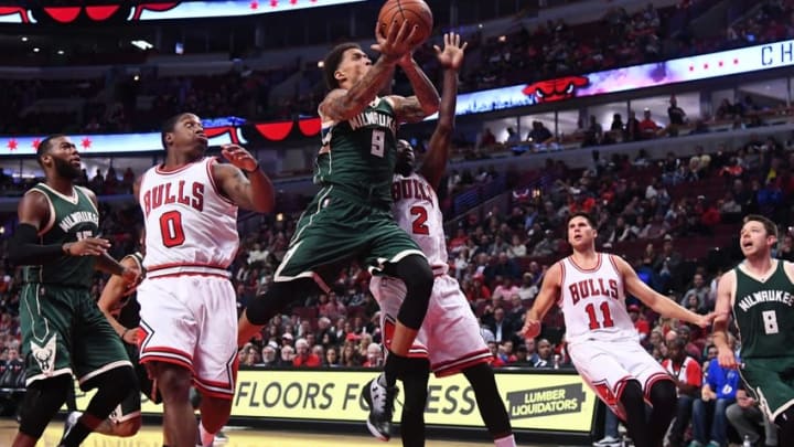Oct 3, 2016; Chicago, IL, USA; Milwaukee Bucks forward Michael Beasley (9) shoots the ball against the Chicago Bulls during the second half at the United Center. Mandatory Credit: Mike DiNovo-USA TODAY Sports