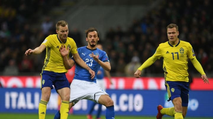 MILAN, ITALY - NOVEMBER 13: Manolo Gabbiadini of Italy in action during the FIFA 2018 World Cup Qualifier Play-Off: Second Leg between Italy and Sweden at San Siro Stadium on November 13, 2017 in Milan, Sweden. (Photo by Claudio Villa/Getty Images)