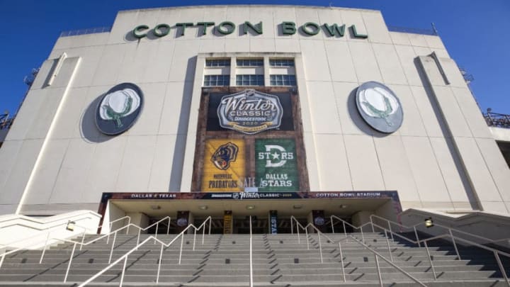 DALLAS, TX - DECEMBER 23: A general view of signage outside Cotton Bowl Stadium as they prepare for the 2020 NHL Winter Classic on December 23, 2019 in Dallas, Texas. The Nashville Predators and the Dallas Stars will face-off Jan. 1st. (Photo by Sam Hodde/NHLI via Getty Images)