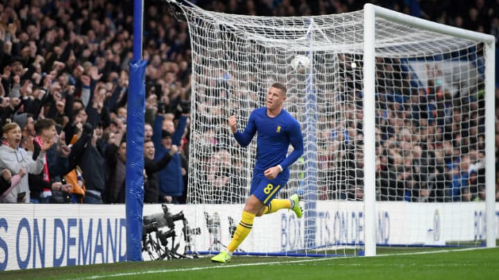 LONDON, ENGLAND - JANUARY 05: Ross Barkley of Chelsea celebrates after scoring his team's second goal during the FA Cup Third Round match between Chelsea and Nottingham Forest at Stamford Bridge on January 05, 2020 in London, England. (Photo by Mike Hewitt/Getty Images)
