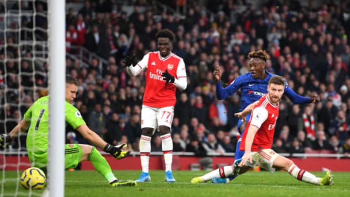 LONDON, ENGLAND – DECEMBER 29: Tammy Abraham of Chelsea scores his sides second goal during the Premier League match between Arsenal FC and Chelsea FC at Emirates Stadium on December 29, 2019 in London, United Kingdom. (Photo by Shaun Botterill/Getty Images)