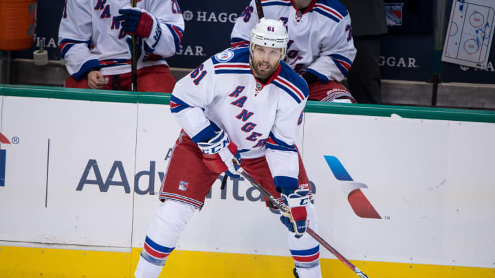 Dec 15, 2016; Dallas, TX, USA; New York Rangers left wing Rick Nash (61) in action during the game against the Dallas Stars at the American Airlines Center. The Rangers shut out the Stars 2-0. Mandatory Credit: Jerome Miron-USA TODAY Sports