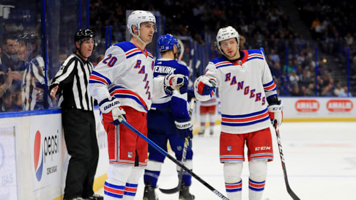 TAMPA, FLORIDA - NOVEMBER 14: Chris Kreider #20 of the New York Rangers celebrates a goal during a game against the Tampa Bay Lightning at Amalie Arena on November 14, 2019 in Tampa, Florida. (Photo by Mike Ehrmann/Getty Images)