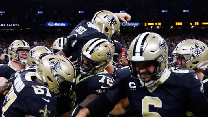 NEW ORLEANS, LOUISIANA - SEPTEMBER 09: Wil Lutz #3 of the New Orleans Saints celebrates after kicking a game-winning 58 yard field goal as time expires against the Houston Texans at the Mercedes Benz Superdome on September 09, 2019 in New Orleans, Louisiana. The Saints won 30-28. (Photo by Jonathan Bachman/Getty Images)