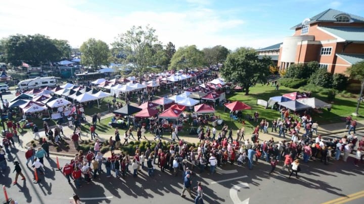 Nov 14, 2015; Starkville, MS, USA; Fans tailgate before the game against the Alabama Crimson Tide and the Mississippi State Bulldogs at Davis Wade Stadium. Alabama won 31-6. Mandatory Credit: Matt Bush-USA TODAY Sports
