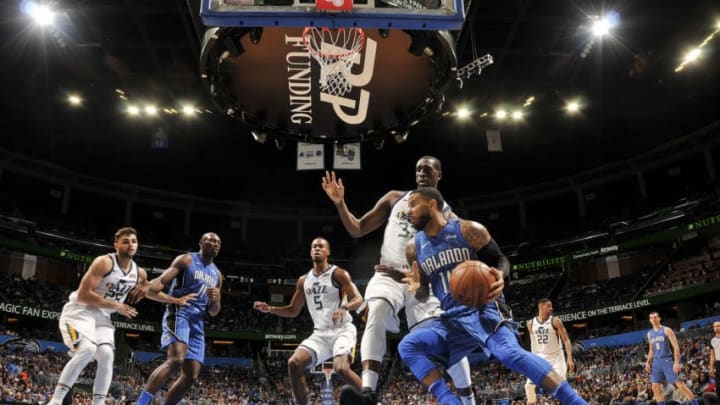ORLANDO, FL - NOVEMBER 18: D.J. Augustin #14 of the Orlando Magic handles the ball against the Utah Jazz on November 18, 2017 at Amway Center in Orlando, Florida. NOTE TO USER: User expressly acknowledges and agrees that, by downloading and or using this photograph, User is consenting to the terms and conditions of the Getty Images License Agreement. Mandatory Copyright Notice: Copyright 2017 NBAE (Photo by Fernando Medina/NBAE via Getty Images)