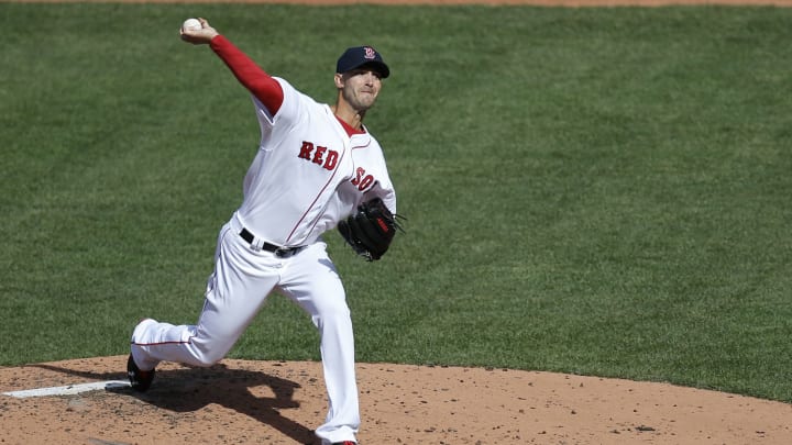 Apr 3, 2017; Boston, MA, USA; Boston Red Sox pitcher Rick Porcello (22) delivers a pitch during the sixth inning against the Pittsburgh Pirates at Fenway Park. Mandatory Credit: Greg M. Cooper-USA TODAY Sports