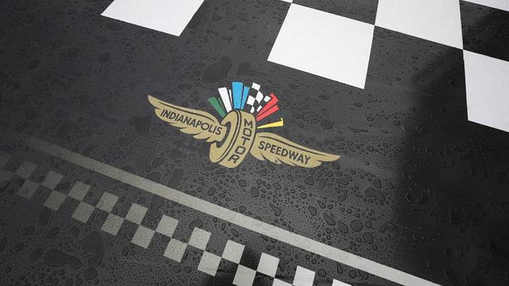 INDIANAPOLIS, IN - SEPTEMBER 08: Rain is seen on the Indianapolis Motor Speedway logo prior to practice for the Monster Energy NASCAR Cup Series Big Machine Vodka 400 at the Brickyard at Indianapolis Motor Speedway on September 8, 2018 in Indianapolis, Indiana. (Photo by Sean Gardner/Getty Images)