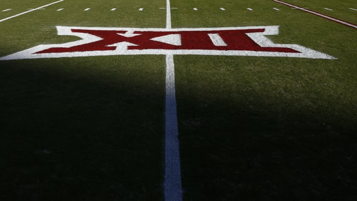 Nov 21, 2015; Norman, OK, USA; Big 12 logo on the field before the game between the Oklahoma Sooners and TCU Horned Frogs at Gaylord Family – Oklahoma Memorial Stadium. Mandatory Credit: Kevin Jairaj-USA TODAY Sports