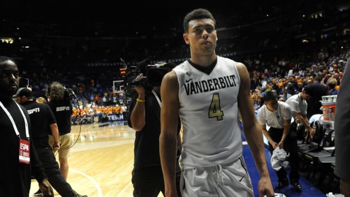 Mar 10, 2016; Nashville, TN, USA; Vanderbilt guard Wade Baldwin IV (4) walks off the court after the game against Tennessee during the SEC basketball tournament at Bridgestone Arena. Mandatory Credit: George Walker IV/The Tennessean via USA TODAY NETWORK