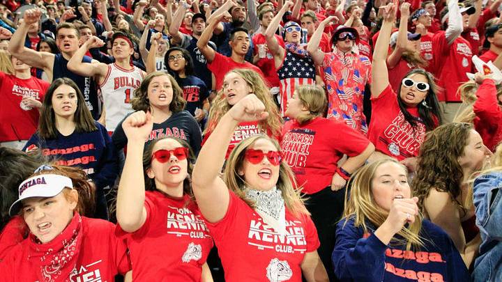 SPOKANE, WA - JANUARY 17: Fans for the Gonzaga Bulldogs cheer for their team in the game against the Loyola Marymount Lions at McCarthey Athletic Center on January 17, 2019 in Spokane, Washington. Gonzaga defeated Loyola Marymount 73-55. (Photo by William Mancebo/Getty Images)