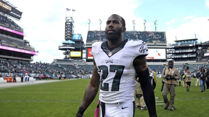 Oct 5, 2014; Philadelphia, PA, USA; Philadelphia Eagles free safety Malcolm Jenkins (27) walks off the field after win over St. Louis Rams at Lincoln Financial Field. The Eagles defeated the Rams, 34-28. Mandatory Credit: Eric Hartline-USA TODAY Sports