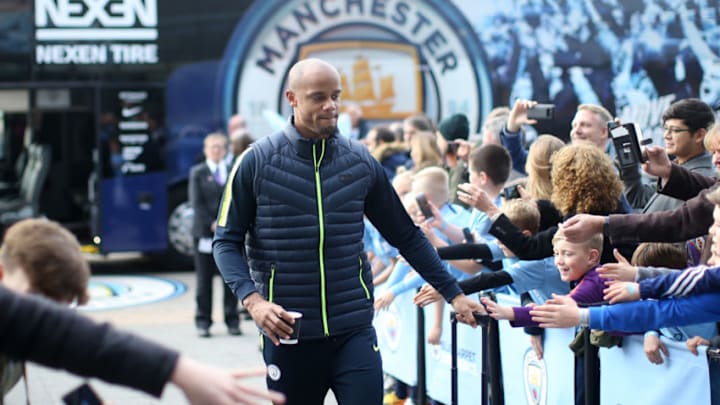 MANCHESTER, ENGLAND - NOVEMBER 04: Vincent Kompany of Manchester City arrives during the Premier League match between Manchester City and Southampton FC at Etihad Stadium on November 4, 2018 in Manchester, United Kingdom. (Photo by Tom Flathers/Man City via Getty Images)