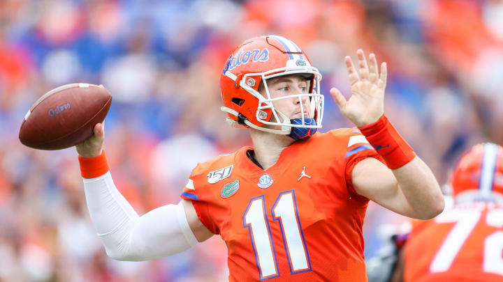 GAINESVILLE, FLORIDA – SEPTEMBER 28: Kyle Trask #11 of the Florida Gators throws a pass during the second quarter against the Towson Tigers at Ben Hill Griffin Stadium on September 28, 2019 in Gainesville, Florida. (Photo by James Gilbert/Getty Images)