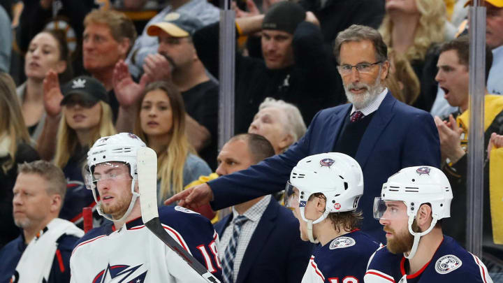 BOSTON, MASSACHUSETTS – MAY 04: Columbus Blue Jackets coach John Tortorella directs his team during the third period of Game Five of the Eastern Conference Second Round during the 2019 NHL Stanley Cup Playoffs at TD Garden on May 04, 2019 in Boston, Massachusetts. The Bruins defeat the Blue Jackets 4-3. (Photo by Maddie Meyer/Getty Images)