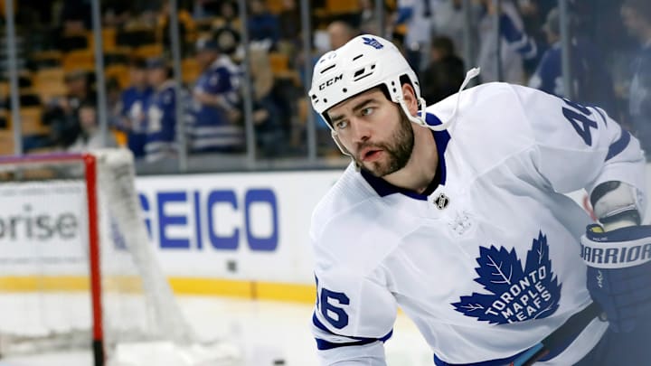 BOSTON, MA – APRIL 25: Toronto Maple Leafs defenseman Roman Polak (46) warms up before Game 7 of the First Round for the 2018 Stanley Cup Playoffs between the Boston Bruins and the Toronto Maple Leafs on April 25, 2018, at TD Garden in Boston, Massachusetts. The Bruins defeated the Maple Leafs 7-4. (Photo by Fred Kfoury III/Icon Sportswire via Getty Images)