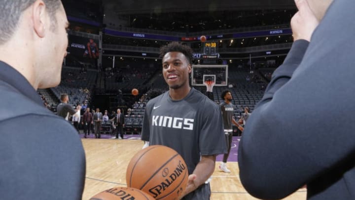 SACRAMENTO, CA - OCTOBER 10: Buddy Hield #24 of the Sacramento Kings talks to referees prior to the game against the Phoenix Suns on October 10, 2019 at Golden 1 Center in Sacramento, California. NOTE TO USER: User expressly acknowledges and agrees that, by downloading and or using this photograph, User is consenting to the terms and conditions of the Getty Images Agreement. Mandatory Copyright Notice: Copyright 2019 NBAE (Photo by Rocky Widner/NBAE via Getty Images)