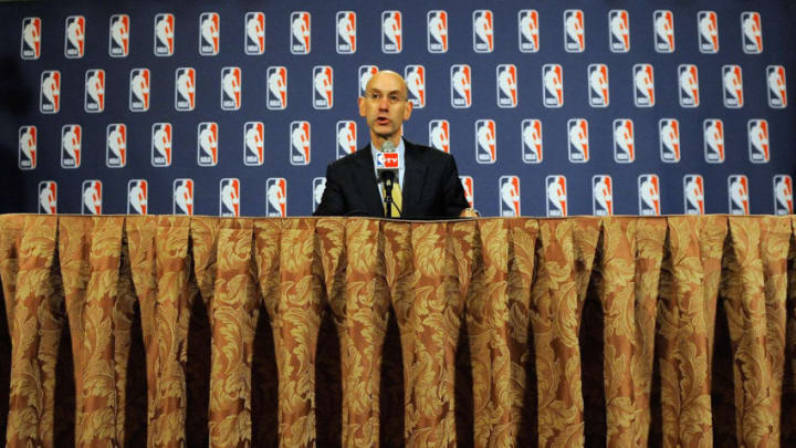 NEW YORK, NY - OCTOBER 20: Deputy Commissioner Adam Silver speaks at a press conference after the NBA Board of Governors meeting on October 20, 2011 in New York City. Silver announced that NBA Commissioner David Stern will not attend the NBA labor talks today due to illness. (Photo by Patrick McDermott/Getty Images)