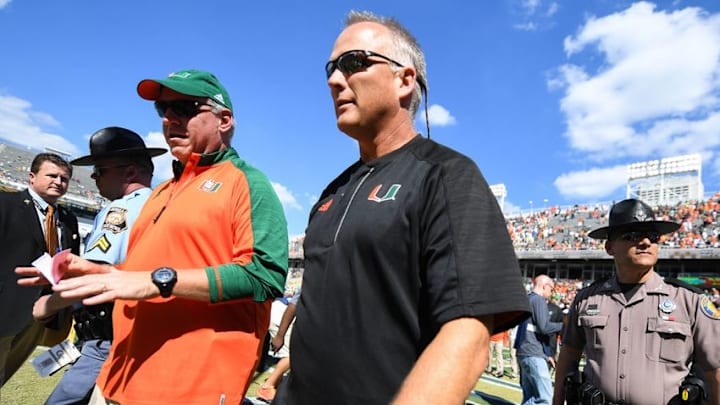 Oct 1, 2016; Atlanta, GA, USA; Miami Hurricanes head coach Mark Richt walks off the field after the game against the Georgia Tech Yellow Jackets at Bobby Dodd Stadium. Miami won 35-21. Mandatory Credit: Shanna Lockwood-USA TODAY Sports