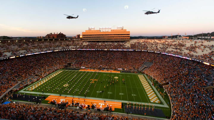 Pregame flyover before the NCAA football game between the Tennessee Volunteers and the Bowling Green Falcons held at Neyland Stadium in Knoxville, Tenn., on Thursday, Sept. 2, 2021.Kns Ut Football Bowling Green Bp