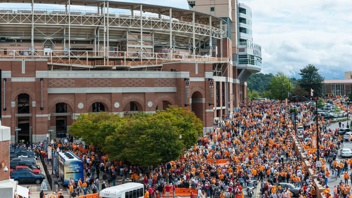 Oct 20, 2018; Knoxville, TN, USA; Fans outside Neyland Stadium before a game between the Tennessee Volunteers and Alabama Crimson Tide. Mandatory Credit: Bryan Lynn-USA TODAY Sports