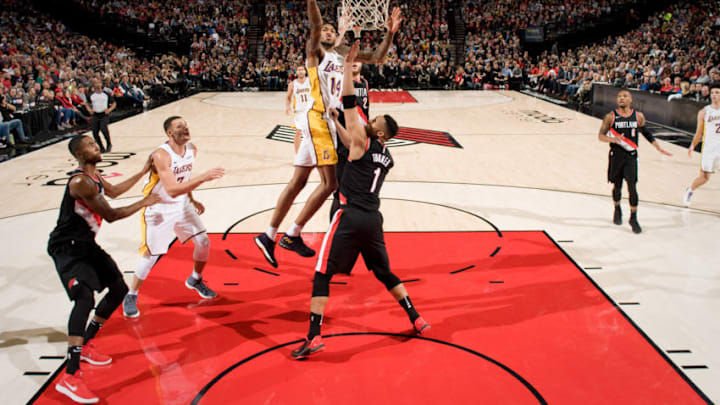 PORTLAND, OR - NOVEMBER 2: Brandon Ingram #14 of the Los Angeles Lakers shoots the ball during the game against the Portland Trail Blazers on November 2, 2017 at the Moda Center Arena in Portland, Oregon. NOTE TO USER: User expressly acknowledges and agrees that, by downloading and or using this photograph, user is consenting to the terms and conditions of the Getty Images License Agreement. Mandatory Copyright Notice: Copyright 2017 NBAE (Photo by Cameron Browne/NBAE via Getty Images) PORTLAND, OR - NOVEMBER 2: Brandon Ingram #14 of the Los Angeles Lakers shoots the ball during the game against the Portland Trail Blazers on November 2, 2017 at the Moda Center Arena in Portland, Oregon. NOTE TO USER: User expressly acknowledges and agrees that, by downloading and or using this photograph, user is consenting to the terms and conditions of the Getty Images License Agreement. Mandatory Copyright Notice: Copyright 2017 NBAE (Photo by Cameron Browne/NBAE via Getty Images)