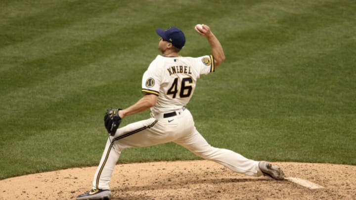 MILWAUKEE, WISCONSIN - AUGUST 03: Corey Knebel #46 of the Milwaukee Brewers pitches in the ninth inning against the Chicago White Sox at Miller Park on August 03, 2020 in Milwaukee, Wisconsin. (Photo by Dylan Buell/Getty Images)