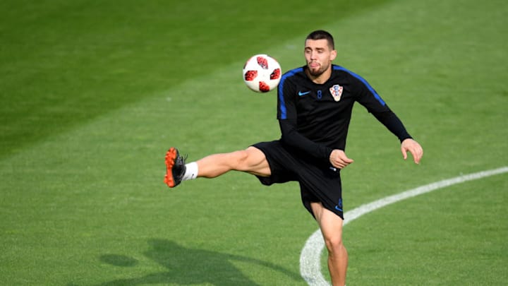 MOSCOW, RUSSIA - JULY 14: Mateo Kovacic of Croatia in action during a Croatia training session during the 2018 FIFA World Cup at Luzhniki Stadium on July 14, 2018 in Moscow, Russia. (Photo by Matthias Hangst/Getty Images)