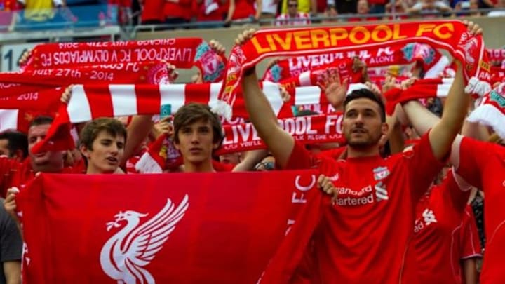 Jul 27, 2014; Chicago, IL, USA; Liverpool FC fans prior to the game against Olympiacos at Soldier Field. Mandatory Credit: Guy Rhodes-USA TODAY Sports
