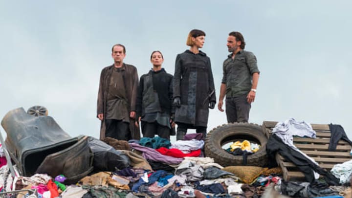 Brion (Thomas Francis Murphy), Tamiel (Sabrina Gennarino), Jadis (Pollyanna McIntosh) and Rick Grimes (Andrew Lincoln) in Episode 10Photo by Gene Page/AMC