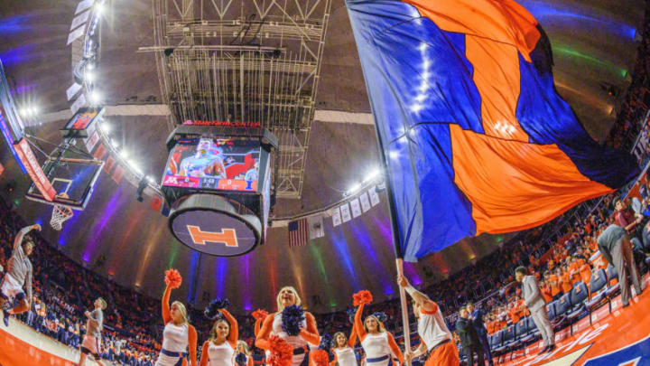 Jan 30, 2020; Champaign, Illinois, USA; A general scene of the I flag and cheerleaders prior to the first half against the Minnesota Golden Gophers at State Farm Center. Mandatory Credit: Patrick Gorski-USA TODAY Sports