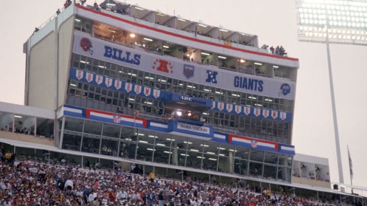 TAMPA, FL - JANUARY 27: General view of the Tampa Stadium press box prior to Super Bowl XXV between the Buffalo Bills and the New York Giants at Tampa Stadium on January 27, 1991 in Tampa, Florida. The Giants won 20-19. (Photo by George Rose/Getty Images)