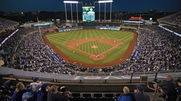 Sep 30, 2016; Kansas City, MO, USA; A general view of Kauffman Stadium during a game between the Kansas City Royals and the Cleveland Indians during the first inning. Mandatory Credit: Peter G. Aiken-USA TODAY Sports
