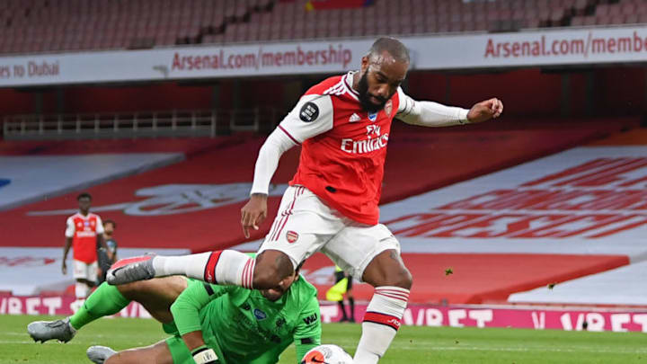 Arsenal, Alexandre Lacazette (Photo by Shaun Botterill / POOL / AFP) / RESTRICTED TO EDITORIAL USE. No use with unauthorized audio, video, data, fixture lists, club/league logos or 'live' services. Online in-match use limited to 120 images. An additional 40 images may be used in extra time. No video emulation. Social media in-match use limited to 120 images. An additional 40 images may be used in extra time. No use in betting publications, games or single club/league/player publications. / (Photo by SHAUN BOTTERILL/POOL/AFP via Getty Images)