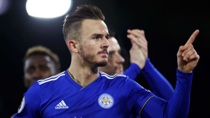 LONDON, ENGLAND - DECEMBER 05: James Maddison of Leicester City celebrates after scoring his team's first goal during the Premier League match between Fulham FC and Leicester City at Craven Cottage on December 5, 2018 in London, United Kingdom. (Photo by Clive Rose/Getty Images)