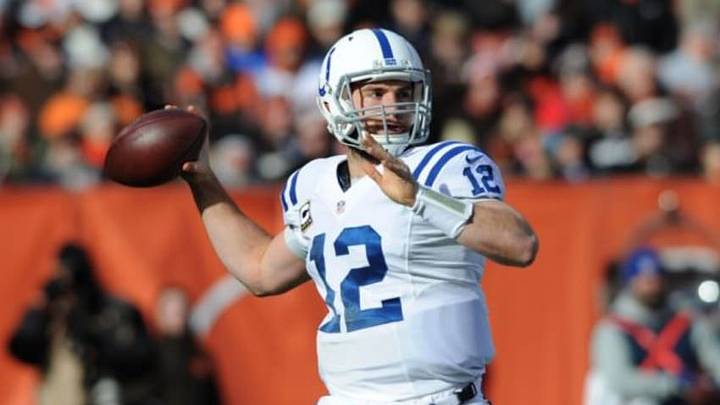 Dec 7, 2014; Cleveland, OH, USA; Indianapolis Colts quarterback Andrew Luck (12) throws a pass during the first quarter against the Cleveland Browns at FirstEnergy Stadium. Mandatory Credit: Ken Blaze-USA TODAY Sports Dec 7, 2014; Cleveland, OH, USA; Indianapolis Colts quarterback Andrew Luck (12) throws a pass during the first quarter against the Cleveland Browns at FirstEnergy Stadium. Mandatory Credit: Ken Blaze-USA TODAY Sports
