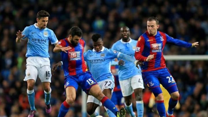 "Manchester City's Kelechi Iheanacho battles with Crystal Palace's Mile Jedinak in Wednesday's Capital One Cup match" (Credit to Manchester City Facebook Page).