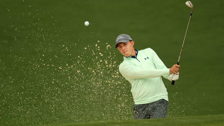 AUGUSTA, GEORGIA – APRIL 12: Matthew Fitzpatrick of England plays a shot from a bunker on the second hole during the second round of the Masters at Augusta National Golf Club on April 12, 2019 in Augusta, Georgia. (Photo by Mike Ehrmann/Getty Images)