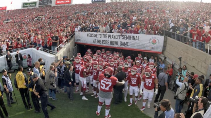 PASADENA, CA - JANUARY 01: A general view of the Oklahoma Sooners prior to the 2018 College Football Playoff Semifinal at the Rose Bowl Game presented by Northwestern Mutual at the Rose Bowl on January 1, 2018 in Pasadena, California. (Photo by Harry How/Getty Images)