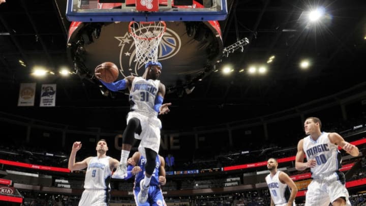 ORLANDO, FL - MARCH 20: Terrence Ross #31 of the Orlando Magic grabs the rebound against the Philadelphia 76ers during the game on March 20, 2017 at Amway Center in Orlando, Florida. NOTE TO USER: User expressly acknowledges and agrees that, by downloading and or using this photograph, User is consenting to the terms and conditions of the Getty Images License Agreement. Mandatory Copyright Notice: Copyright 2017 NBAE (Photo by Fernando Medina/NBAE via Getty Images)