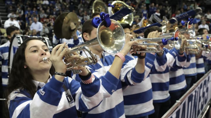 PITTSBURGH, PA - MARCH 15: The Duke Blue Devils band plays during the game against the Iona Gaels in the first round of the 2018 NCAA Men's Basketball Tournament at PPG PAINTS Arena on March 15, 2018 in Pittsburgh, Pennsylvania. (Photo by Rob Carr/Getty Images)