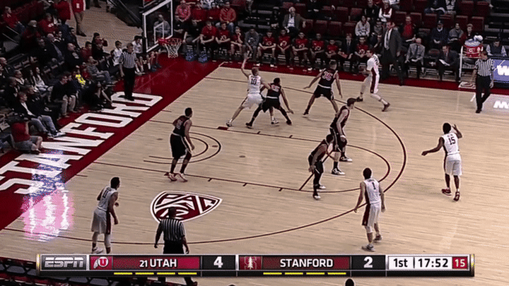 Utah @ Stanford - Poeltl good job defending drive, nice switch onto shooter and contest