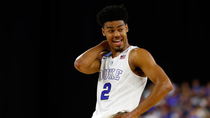 HOUSTON, TX – MARCH 29: Quinn Cook #2 of the Duke Blue Devils reacts against the Gonzaga Bulldogs during the South Regional Final of the 2015 NCAA Men’s Basketball Tournament at NRG Stadium on March 29, 2015 in Houston, Texas. (Photo by Tom Pennington/Getty Images)