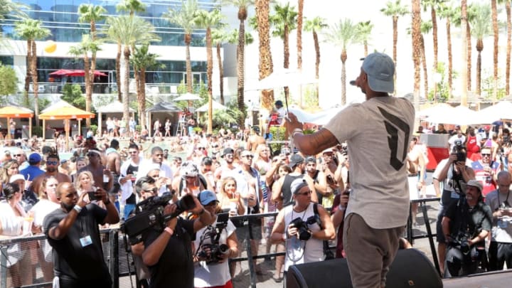 LAS VEGAS, NV - JULY 28: NBA player Damian Lillard performs at JBL Poolside, one of the many events a part of JBL Fest, an exclusive, three-day music experience hosted by JBL at the Hard Rock Hotel