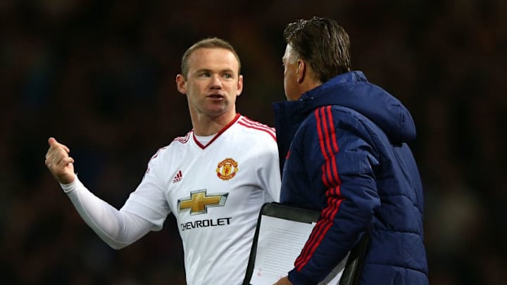 LONDON, ENGLAND - APRIL 13: Wayne Rooney of Manchester United talks to Louis van Gaal, manager of Manchester United during The Emirates FA Cup, sixth round replay between West Ham United and Manchester United at the Boleyn Ground on April 13, 2016 in London, England. (Photo by Ian Walton/Getty Images)