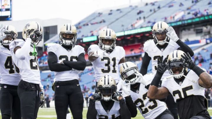 ORCHARD PARK, NY - NOVEMBER 12: New Orleans Saints players pose for a photograph without cause before the game against the Buffalo Bills at New Era Field on November 12, 2017 in Orchard Park, New York. New Orleans defeats Buffalo 47-10. (Photo by Brett Carlsen/Getty Images)