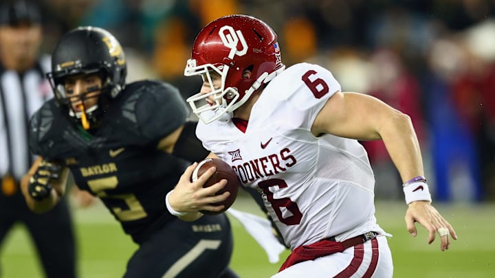 WACO, TX – NOVEMBER 14: Baker Mayfield #6 of the Oklahoma Sooners runs the ball against the Baylor Bears in the second quarter at McLane Stadium on November 14, 2015 in Waco, Texas. (Photo by Ronald Martinez/Getty Images)