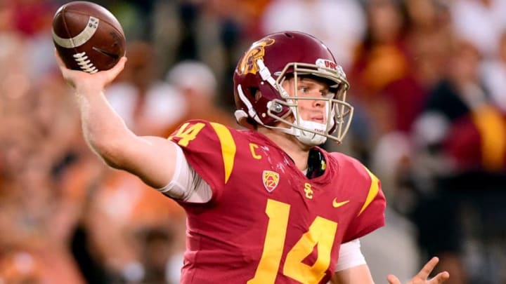 LOS ANGELES, CA - SEPTEMBER 16: Sam Darnold #14 of the USC Trojans makes a pass during the second quarter against the Texas Longhorns at Los Angeles Memorial Coliseum on September 16, 2017 in Los Angeles, California. (Photo by Harry How/Getty Images)