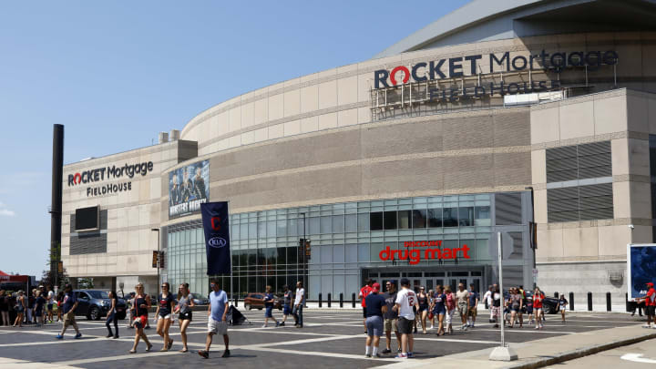 CLEVELAND, OH – AUGUST 04: General view of the exterior of Rocket Mortgage FieldHouse which is seen prior to a game between the Cleveland Indians and Los Angeles Angels at Progressive Field on August 4, 2019 in Cleveland, Ohio. Cleveland won 6-2. (Photo by Joe Robbins/Getty Images)